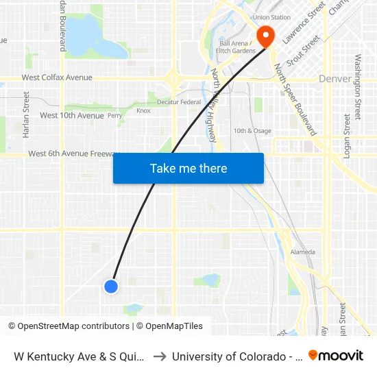 W Kentucky Ave & S Quitman St to University of Colorado - Denver map