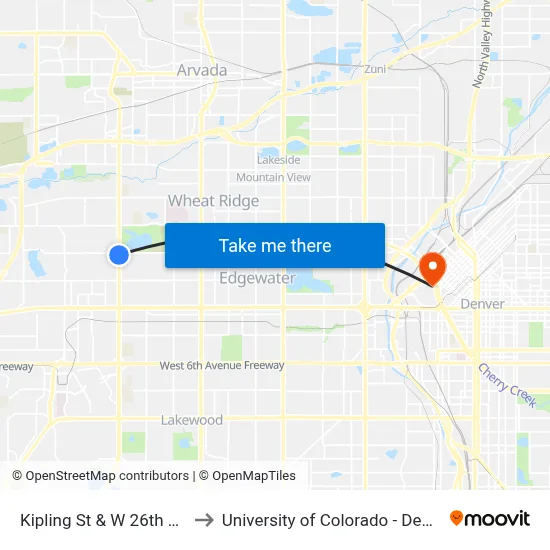 Kipling St & W 26th Ave to University of Colorado - Denver map