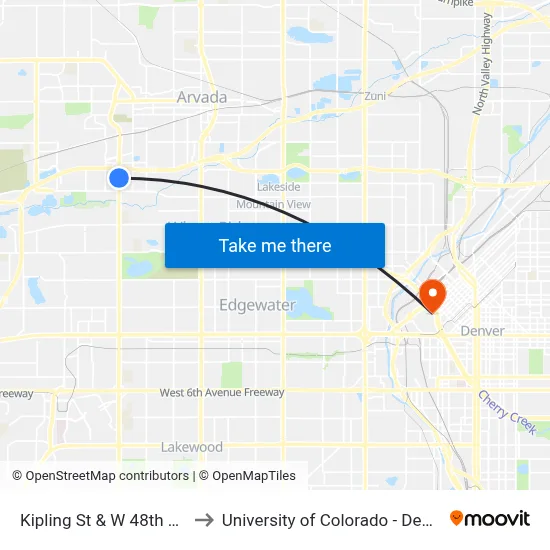 Kipling St & W 48th Ave to University of Colorado - Denver map