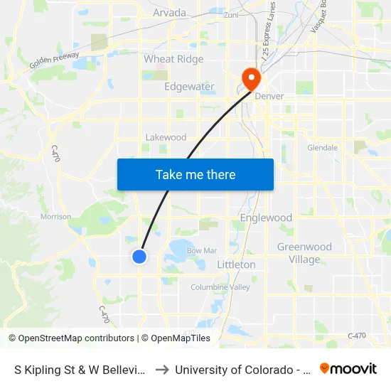 S Kipling St & W Belleview Ave to University of Colorado - Denver map