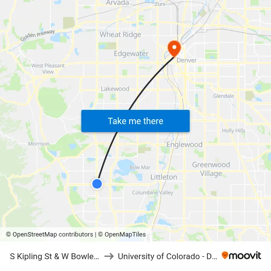 S Kipling St & W Bowles Ave to University of Colorado - Denver map
