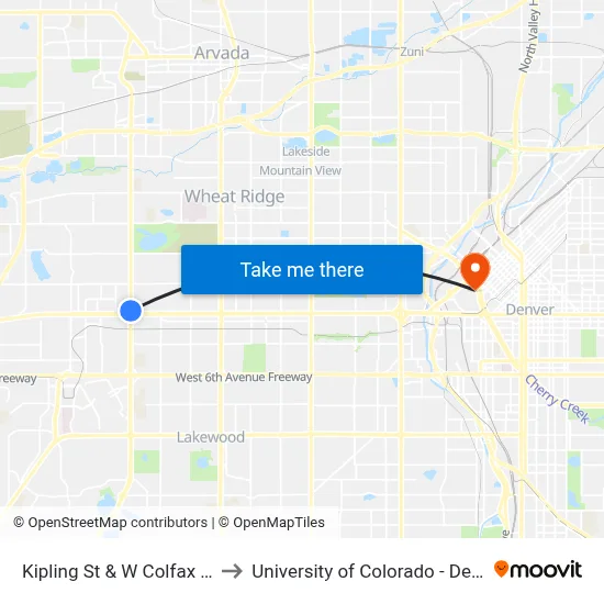 Kipling St & W Colfax Ave to University of Colorado - Denver map