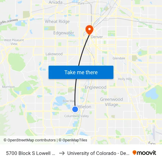 5700 Block S Lowell Blvd to University of Colorado - Denver map