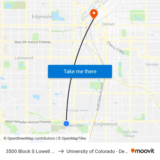 3500 Block S Lowell Blvd to University of Colorado - Denver map