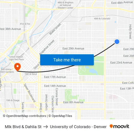Mlk Blvd & Dahlia St to University of Colorado - Denver map