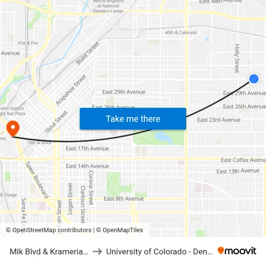 Mlk Blvd & Krameria St to University of Colorado - Denver map