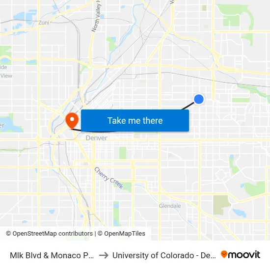 Mlk Blvd & Monaco Pkwy to University of Colorado - Denver map