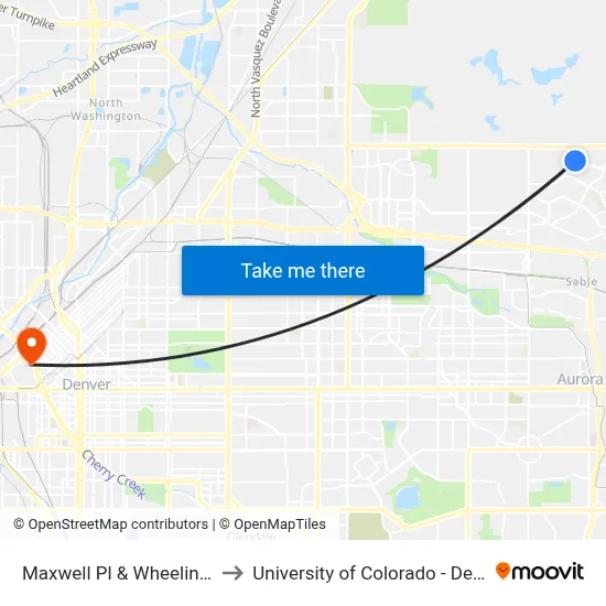 Maxwell Pl & Wheeling St to University of Colorado - Denver map