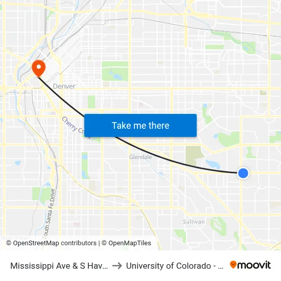 Mississippi Ave & S Havana St to University of Colorado - Denver map