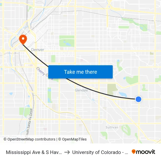 Mississippi Ave & S Havana St to University of Colorado - Denver map