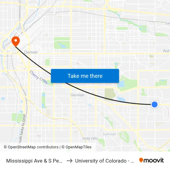 Mississippi Ave & S Peoria St to University of Colorado - Denver map