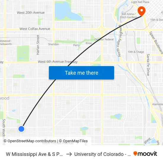 W Mississippi Ave & S Pierce St to University of Colorado - Denver map