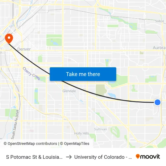 S Potomac St & Louisiana Ave to University of Colorado - Denver map