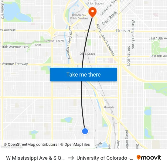 W Mississippi Ave & S Quivas St to University of Colorado - Denver map