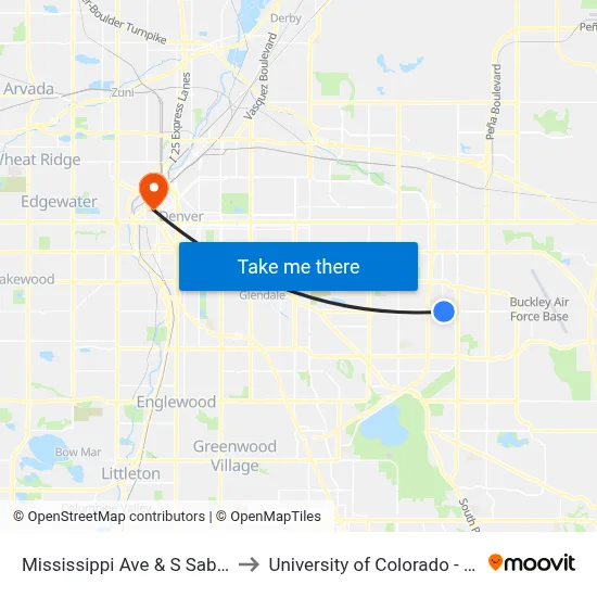Mississippi Ave & S Sable Blvd to University of Colorado - Denver map