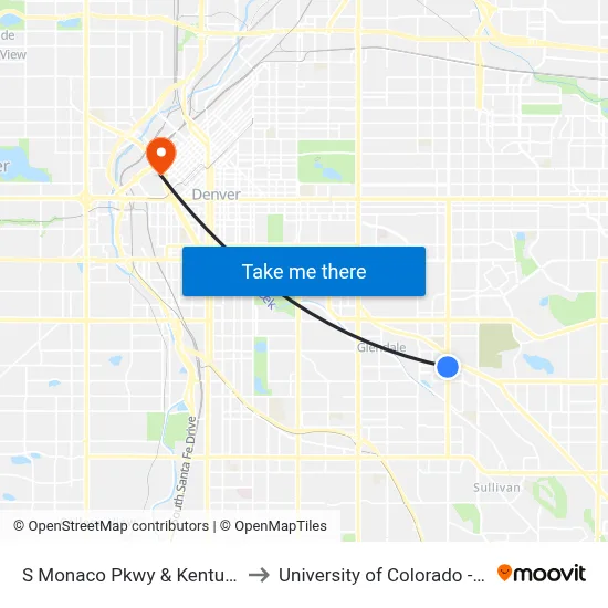 S Monaco Pkwy & Kentucky Ave to University of Colorado - Denver map