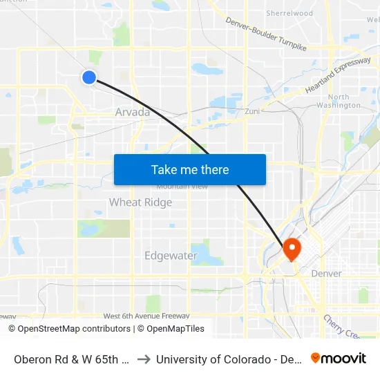 Oberon Rd & W 65th Ave to University of Colorado - Denver map