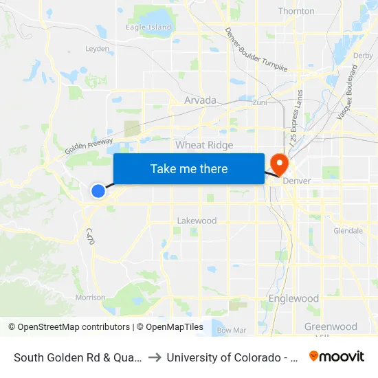 South Golden Rd & Quaker St to University of Colorado - Denver map