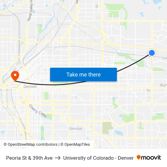 Peoria St & 39th Ave to University of Colorado - Denver map
