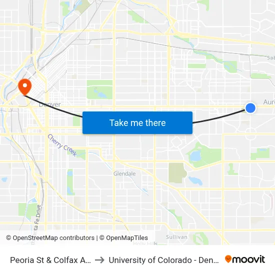 Peoria St & Colfax Ave to University of Colorado - Denver map