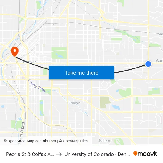 Peoria St & Colfax Ave to University of Colorado - Denver map