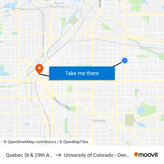 Quebec St & 29th Ave to University of Colorado - Denver map