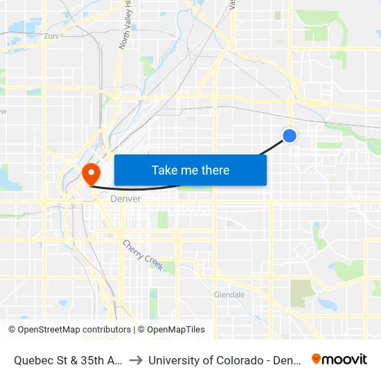 Quebec St & 35th Ave to University of Colorado - Denver map