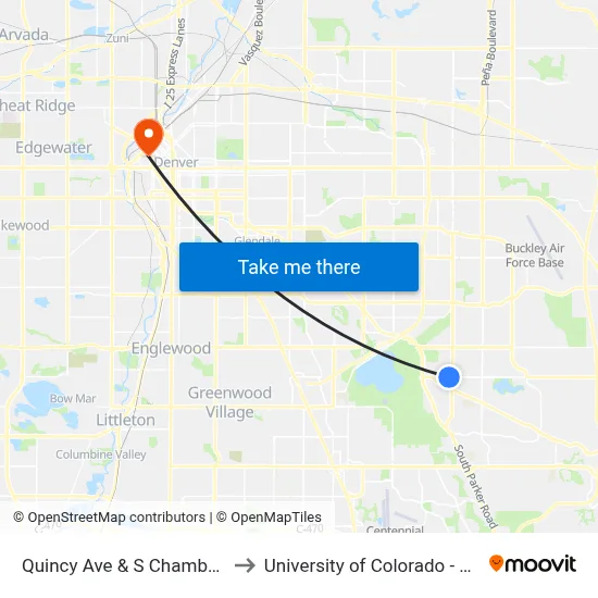 Quincy Ave & S Chambers Rd to University of Colorado - Denver map