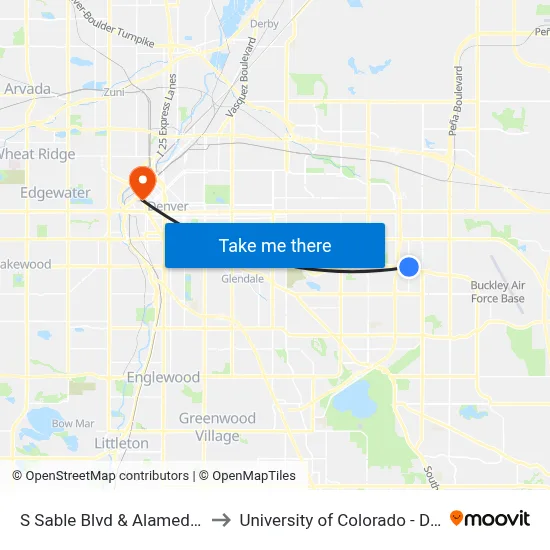 S Sable Blvd & Alameda Ave to University of Colorado - Denver map