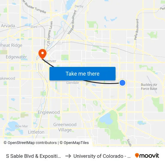 S Sable Blvd & Exposition Ave to University of Colorado - Denver map
