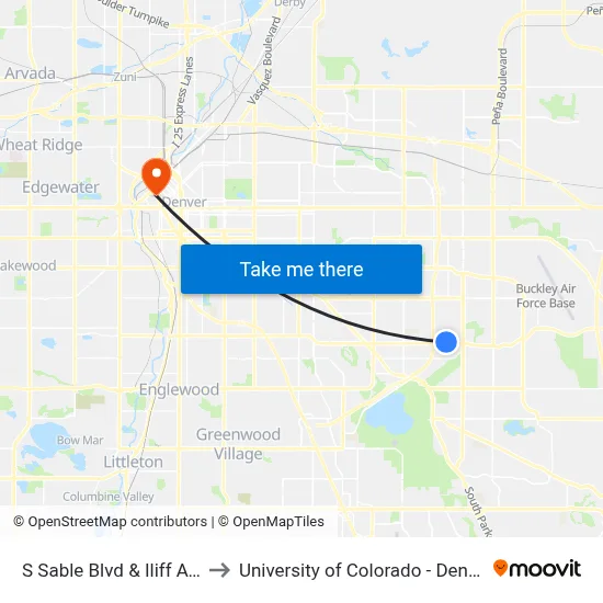 S Sable Blvd & Iliff Ave to University of Colorado - Denver map