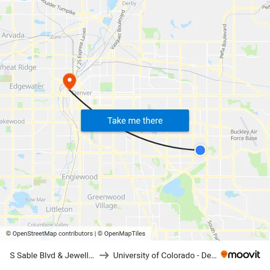 S Sable Blvd & Jewell Ave to University of Colorado - Denver map