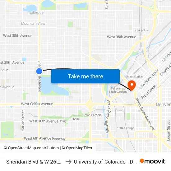 Sheridan Blvd & W 26th Ave to University of Colorado - Denver map