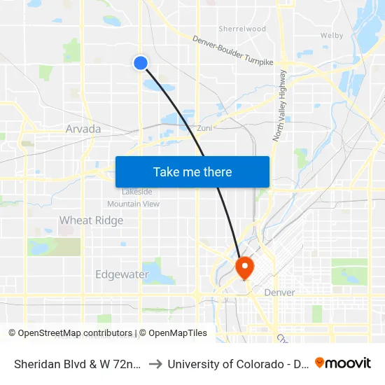 Sheridan Blvd & W 72nd Ave to University of Colorado - Denver map