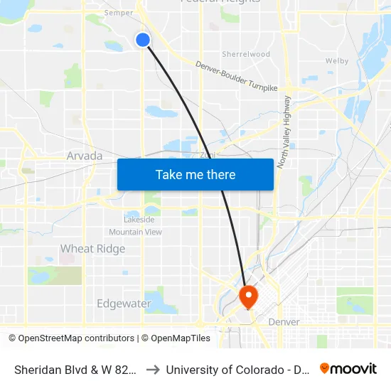 Sheridan Blvd & W 82nd Pl to University of Colorado - Denver map