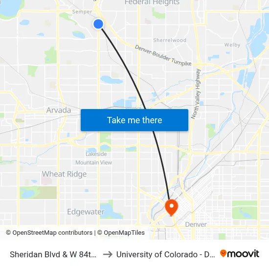 Sheridan Blvd & W 84th Ave to University of Colorado - Denver map