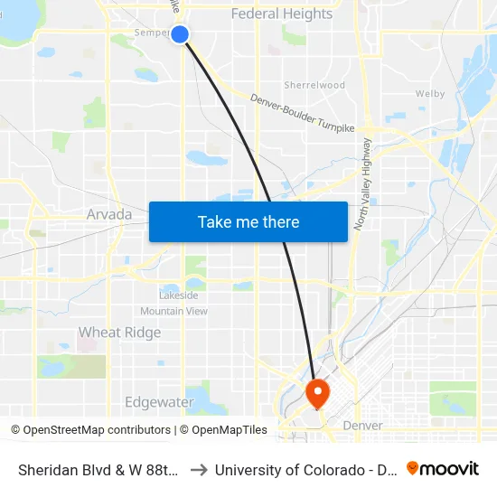 Sheridan Blvd & W 88th Ave to University of Colorado - Denver map
