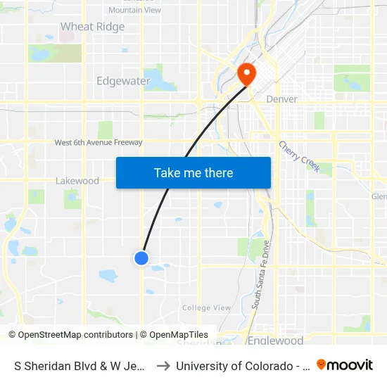 S Sheridan Blvd & W Jewell Ave to University of Colorado - Denver map