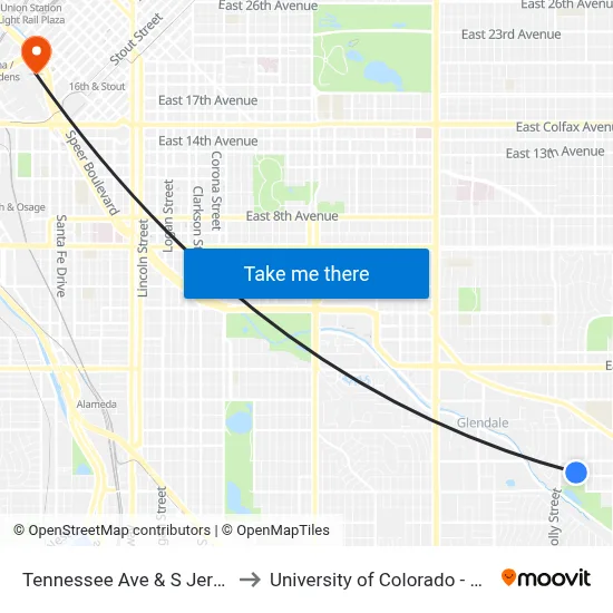 Tennessee Ave & S Jersey St to University of Colorado - Denver map