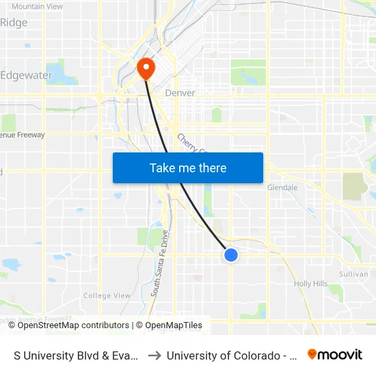 S University Blvd & Evans Ave to University of Colorado - Denver map