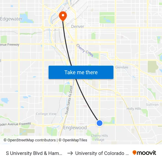 S University Blvd & Hampden Ave to University of Colorado - Denver map