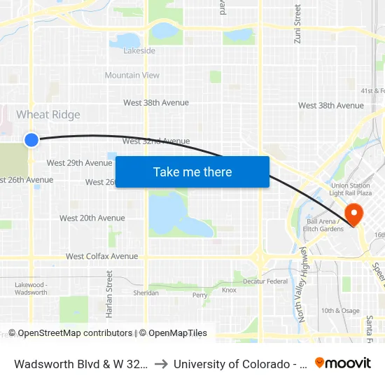 Wadsworth Blvd & W 32nd Ave to University of Colorado - Denver map