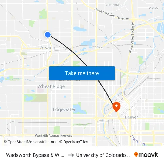 Wadsworth Bypass & W 64th Ave to University of Colorado - Denver map