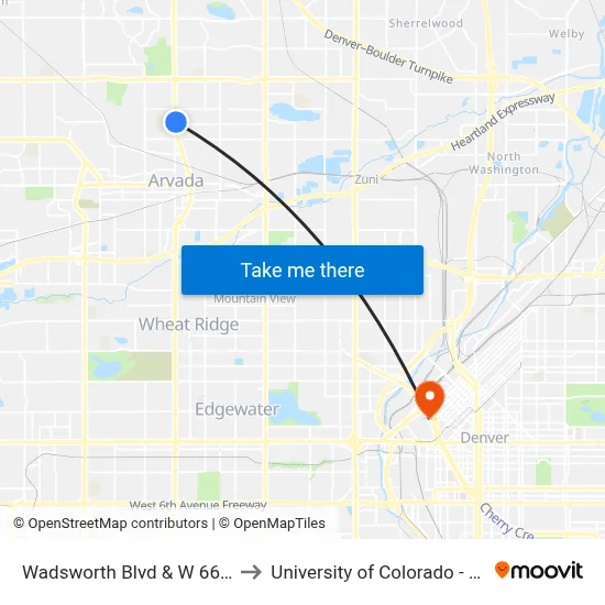 Wadsworth Blvd & W 66th Ave to University of Colorado - Denver map
