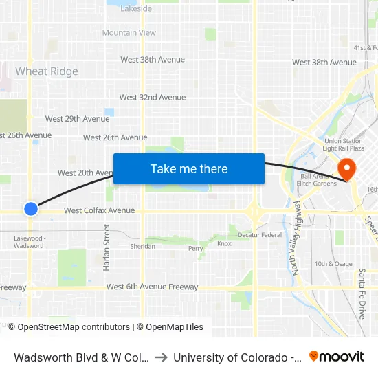 Wadsworth Blvd & W Colfax Ave to University of Colorado - Denver map