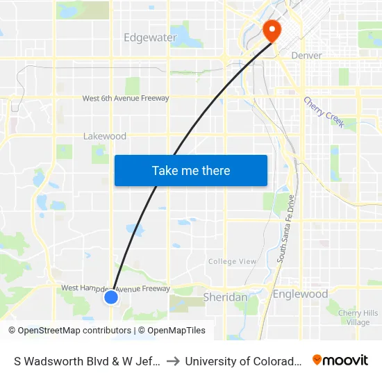 S Wadsworth Blvd & W Jefferson Ave to University of Colorado - Denver map