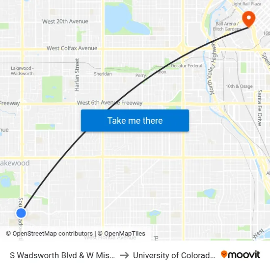 S Wadsworth Blvd & W Mississippi Ave to University of Colorado - Denver map