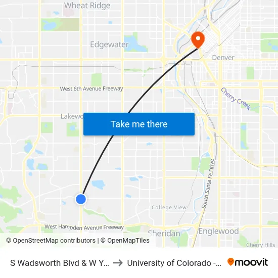 S Wadsworth Blvd & W Yale Ave to University of Colorado - Denver map