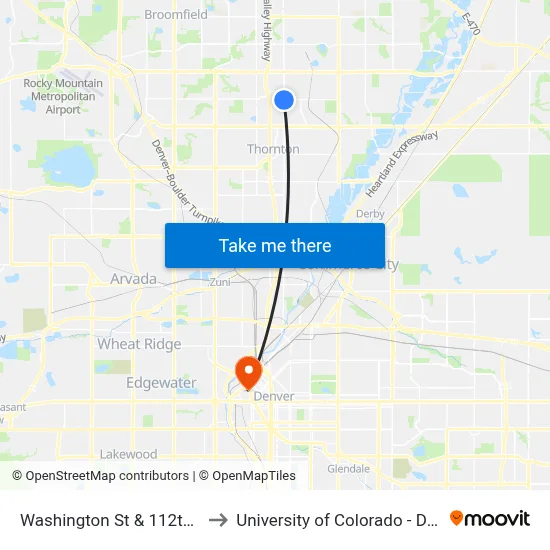 Washington St & 112th Ave to University of Colorado - Denver map
