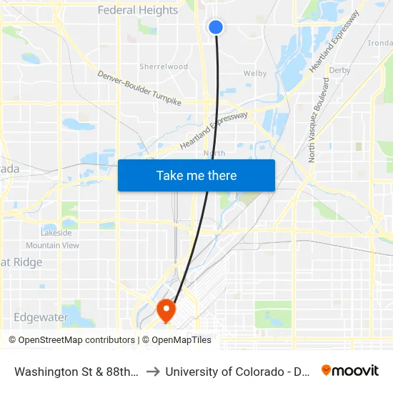 Washington St & 88th Ave to University of Colorado - Denver map
